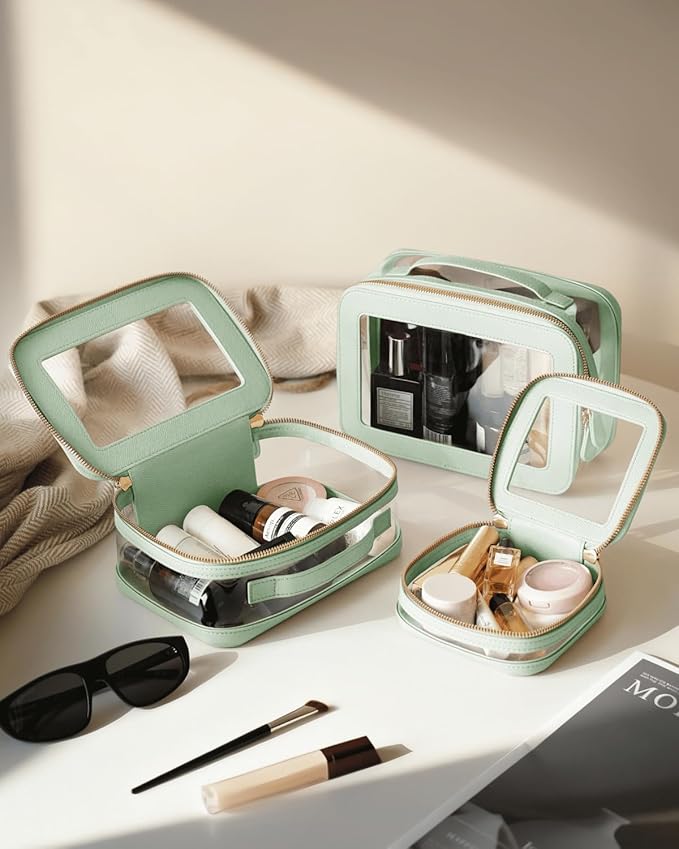 Oaque Clear Cosmetic Bag Set for Women Makeup Bag with Handle, 3 Pcs Travel Toiletry Bag Transparent Cosmetic Case Portable Make Up Organizer Bag for Essentials