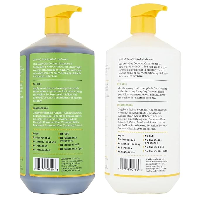 Alaffia EveryDay Coconut Shampoo and Conditioner - Normal to Dry Hair Cleansing with Ginger and Coconut Oil, Fair Trade, 32 Fl Oz
