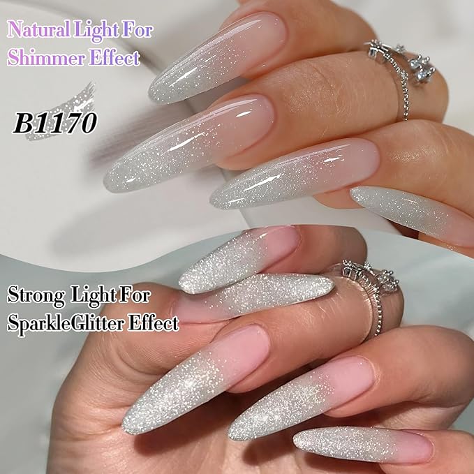Double Rhythm 0.5Oz Glitter Gel Polish Shimmer Reflective Color for Nail Art Salon DIY Soak Off 15ml Nail Lamp Gel Polish at Home (Silver-B1170)