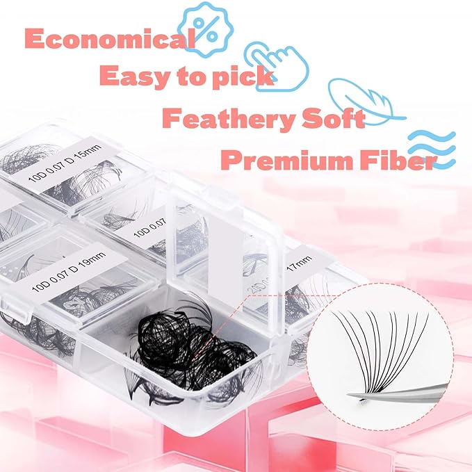 FADLASH Premade Fans Eyelash Extensions 300pcs 10D Premade Lash Fans D Curl Pre Made Fans Lash Extensions Volume Eyelash Extensions Premade Eyelash Fans Loose Fans (10D-0.07D-15-20mm)