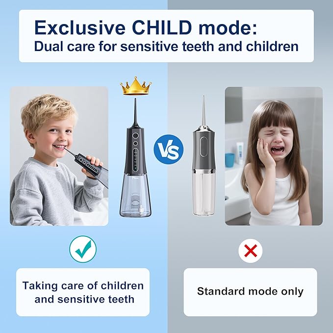 MOCEL Water Dental Flosser OLED Display Cordless Teeth Cleaning MOCEL 5 Modes Oral Irrigator 300ML Portable and USB C Rechargeable IPX7 Waterproof Floss Teeth Pick (Black)