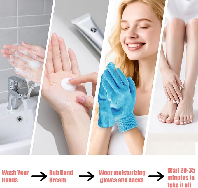 Moisturizing Gloves and Socks, Gel Spa Moisturizing Therapy Sock ＆ Glove, Overnight Gloves for Dry Hands, Repair and Soften Aging, Hand and Feet Care for Chapped and Dry Skin