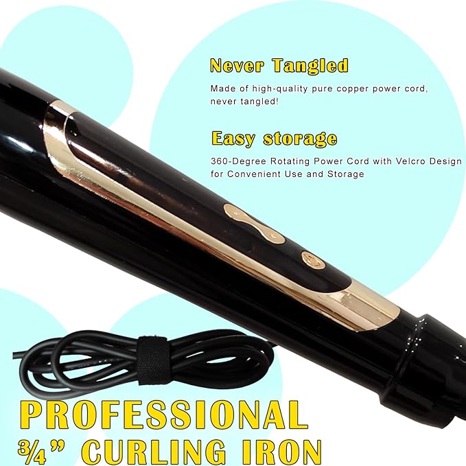 abp 3/4 Inch Curling Iron Long Barrel with Ceramic Coating for Short/Medium Hair,LED Display Instant Heat up to 450°F with clamp,Hair Waving Style Tool Girls & Women