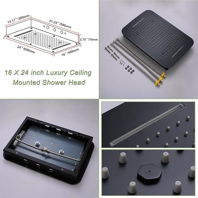 KATAIS Oil Rubbed Bronze 16X24 inch Ceiling Mounted Shower Head Set(Rain&Waterfall&Mist 3 Modes), Digital Display Shower System with 6 PCS Body Jet and Handheld Spray