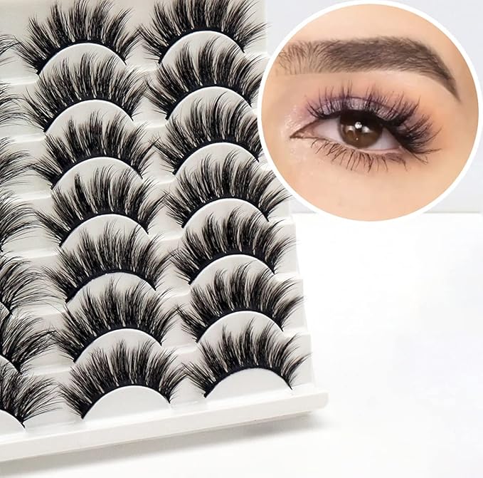Losha False Lashes 14 Pairs Value Pack Fluffy Fake Eyelashes Natural Look 6D Handmade Reusable Eye Lashes Pack 2 Styles Mix