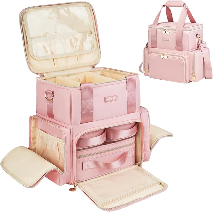Jaffzora Extra Large Makeup Bag,4 in 1 Cosmetic Storage Organizer Travel Case with Detachable Pouches and Dividers,Pink