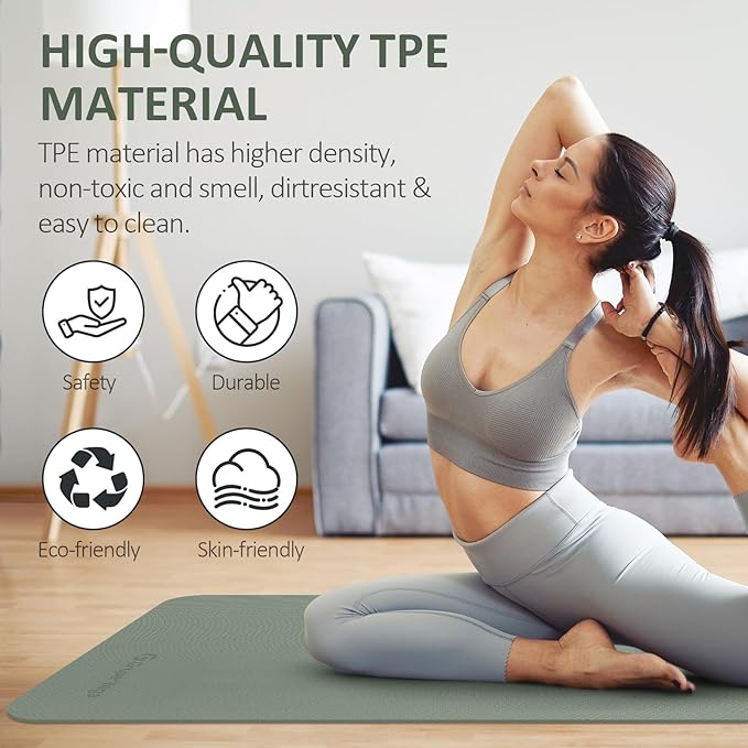 Yoga Mat Non Slip, 72"L x 24"W x 0.24"/0.32"TH, Anti-Tear Exercise Mat with Carrying Strap and Bag, Pro TPE Yoga Mats for Women, Workout Mats for Home, Pilates and Floor Exercises