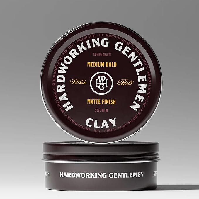 Hardworking Gentlemen Medium Hold Hair Clay For Men, Matte Finish, Holds All Day, Smooth Application, Natural Scalp-Boosting Formula, 3 oz - Made in the USA