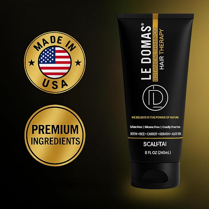 LE DOMAS Botanical Hair Growth Shampoo – Sulfate Free, Moisturizing & Anti Dandruff Shampoo with Keratin, Aloe Vera & Rice Extract – Thick, Strong and Natural Therapy for All Hair Types, 8 fl oz