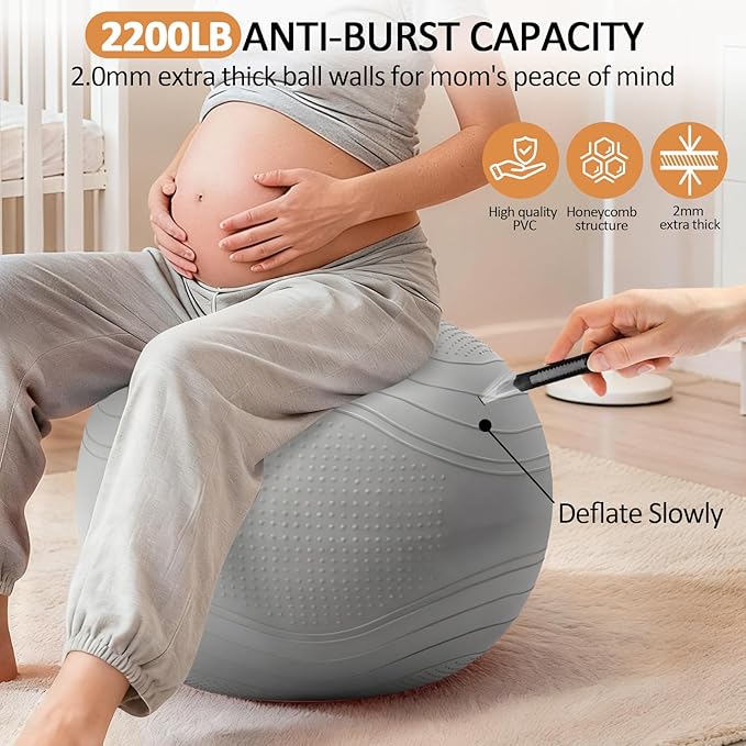 Gruper Yoga Ball, Multiple Sizes Non Slip Exercise Ball for Workout, Birthing, Balance, Stability, Pregnancy, 2200LB Capacity, Anti Burst Chair for Home and Office, Includes Quick Pump & Fitness Guide