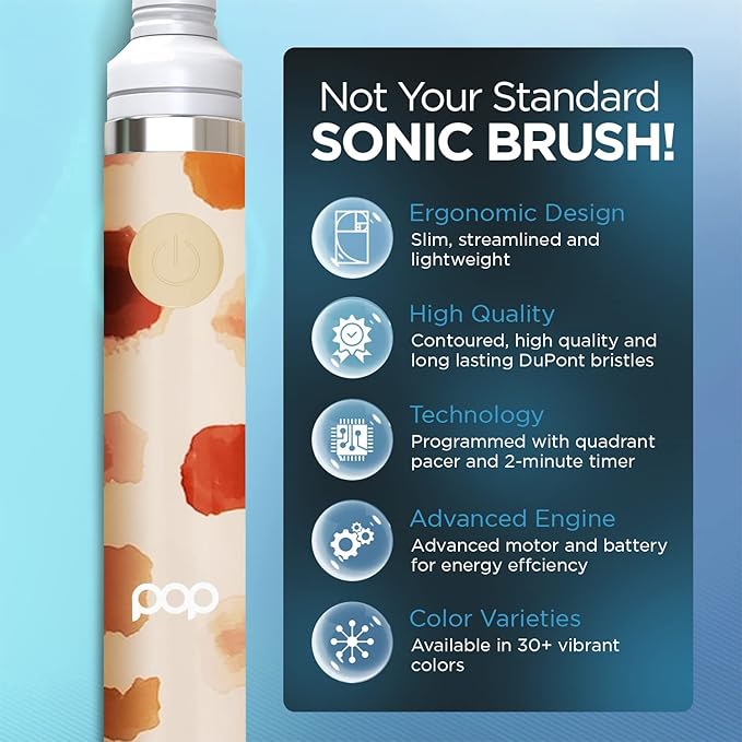 Pop Sonic Electric Toothbrush (Giraffe) - Travel Toothbrushes w/AAA Battery | Kids Electric Toothbrushes with 2 Speed & 15,000-30,000 Strokes/Minute, Dupont Nylon Bristles