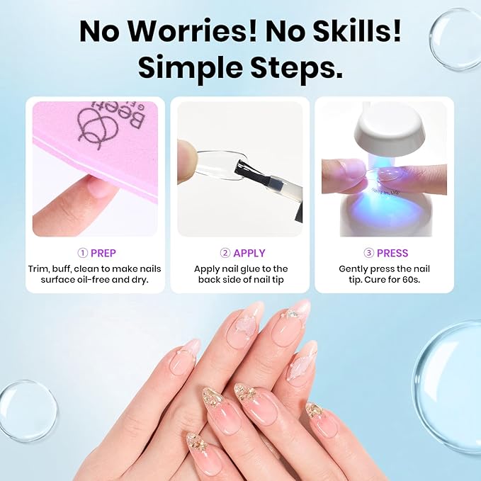 Beetles 9 in 1 Gel Nail Glue for Acrylic Nails Tips, 2 Pcs 10ml Super Strong Nail Glue for Clear False Nails Tips Base Coat Rhinestones Blooming Art Spring Nails Long Lasting U V Light Cure