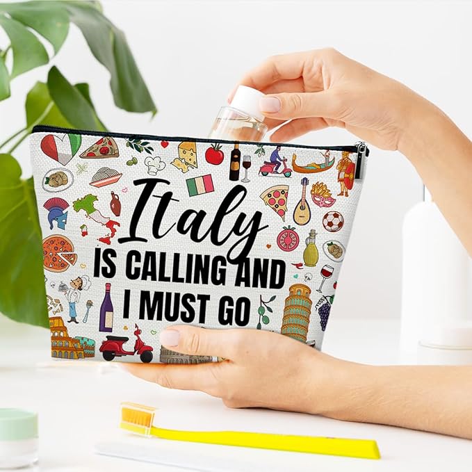 Ythuil Italy Travel Gift Makeup Bag, Italy Lover Cosmetic Bag, City Themed Gifts For Traveller Women Friends Sister, Birthday Christmas Italian Bachelorette Party Favors