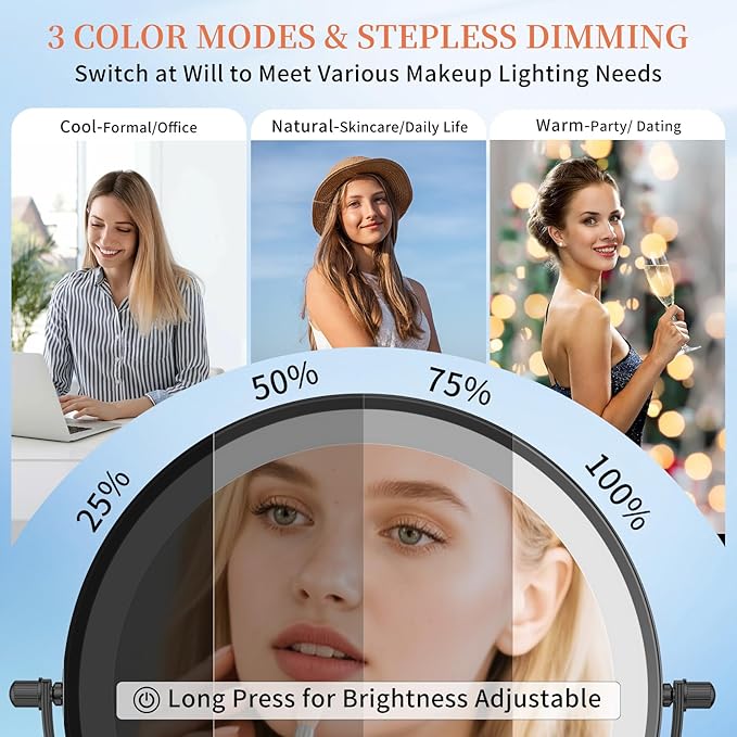 FUNTOUCH 9" 30X/1X Wall Mounted Lighted Makeup Mirror, 5000mAh Rechargeable Double Sided Magnifying Mirror with Adapter, 3 Color Lights,Touch Dimmable, 360 Rotation Extended Arm for Bathroom,Black