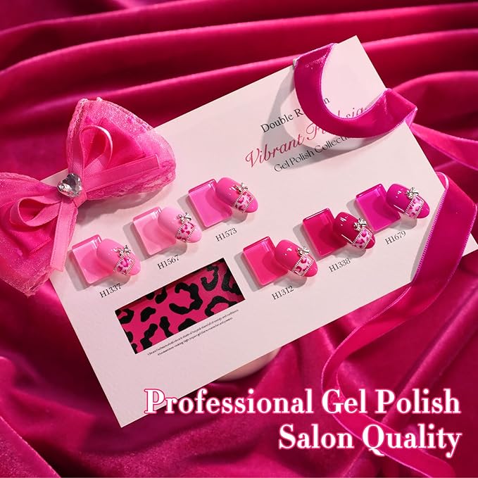 Double Rhythm 6 Pcs Hema Free Gel Polish Set 0.50 OZ Same Color Same Bottle Soak Off Neutral Natural Milky Gel Polish Kit Nail Art Manicure Salon DIY at Home (Bright Pink Purple-H6-5)