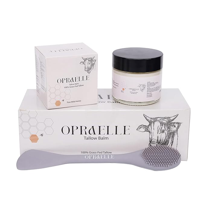 Opraelle Beef Tallow Moisturizer for Face & Body – Tallow & Honey Balm for Deep Hydration – 100% Natural Skin Cream for Dry, Sensitive & All Skin Types, Nourishing Moisturizing Balm – 2oz + Applicator
