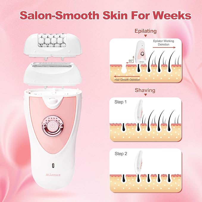 Smooth Glide Epilator for Women, 2-in-1 Facial Epilator for Women with LED, Wet/Dry Hair Remover Device, Portable Electric Lady Shaver for Bikini, Face, Arm, Legs, Armpits