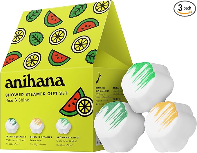 ANIHANA Shower Steamers Rise & Shine 3 Pack Gift Set, Paraben Free, Watermelon Crush, Lemonade, Cucumber & Mint, 1.76 oz Each