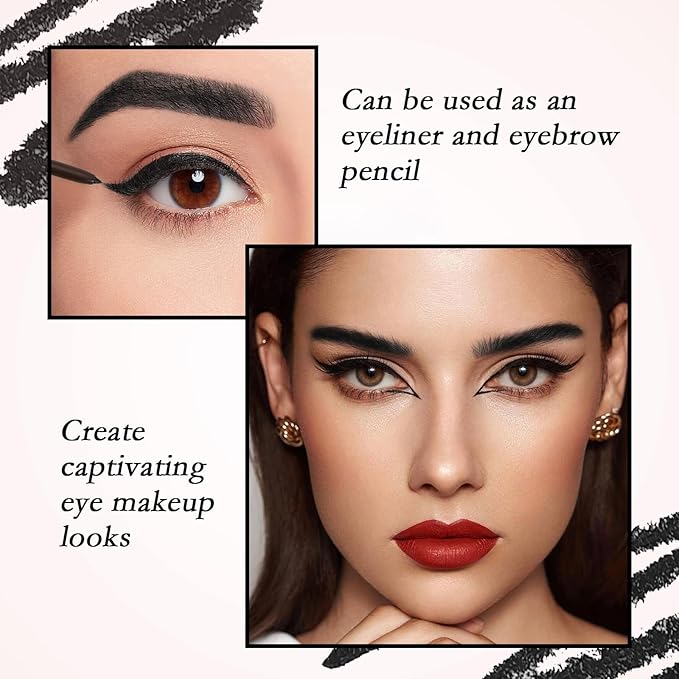 Dual-Ended Eyeliner + Brush, Waterproof Black Brown Eyeliner Pencil for Woman, Smudge-Proof Long-Lasting Wear Eye Makeup 2-Pack