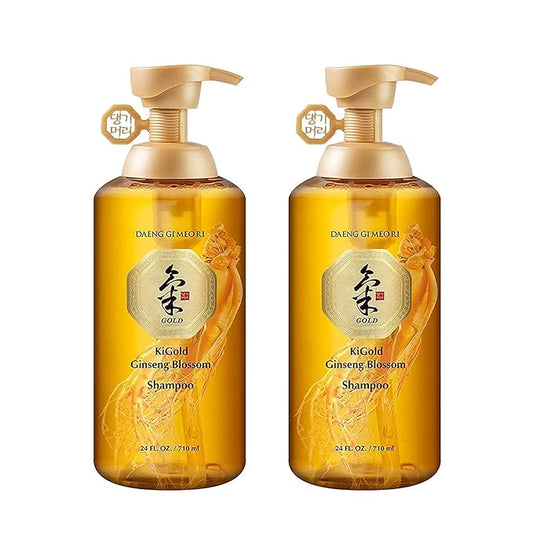 Daeng Gi Meo Ri- Ki Gold Ginseng Blossom 2 Shampoo Set, Real Ginseng Inside, Herbal Shampoo, Hair Growth, Preventing Hair Loss, 24.01 fl oz each