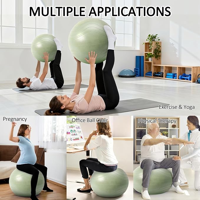 Gruper Yoga Ball, Multiple Sizes Non Slip Exercise Ball for Workout, Birthing, Balance, Stability, Pregnancy, 2200LB Capacity, Anti Burst Chair for Home and Office, Includes Quick Pump & Fitness Guide