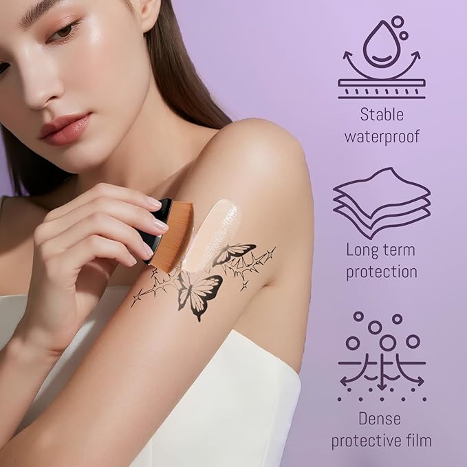 Body Coverage Perfector - Waterproof Body Makeup with Brush & Marshmallow Puff - No Transfer, Full Coverage for Tattoos, Scars, Veins (2.0oz Natural Beige)