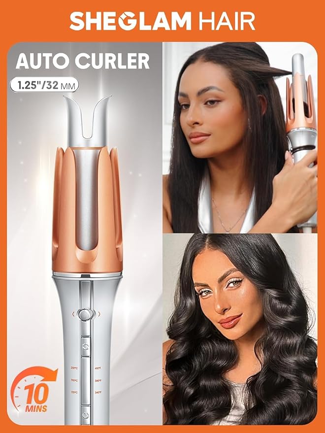 SHEGLAM Automatic Curling Iron 1 1/4 inch with 3 Temperatures Fast Heating, 2-Way Rotation, Anti-Scald, Anti-Tangle Rotating, Automatic Shut-Off for Hair Styling