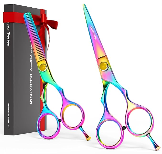 Suvorna 5.5" Hair Cutting Scissors Professional with Thinning Shears, Right-Hand Professional Hair Scissors, Barber Shears, hair shears, 2 Pcs Hair Cutting Shears - tijeras de peluqueria profesional.
