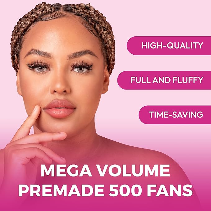 Eyesy Lash 500 Promade Fans - Volume Premade Lash Fans for Eyelash Extensions Pointy Base Handmade Loose Pre Made Eyelashes Middle Stem Soft and Lightweight (12D 0.03 C 9mm)