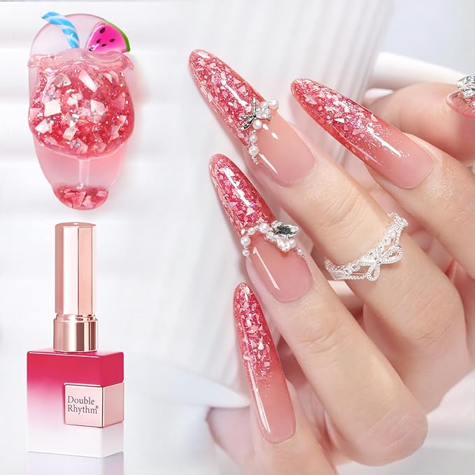 Double Rhythm 0.5Oz Glitter Gel Polish Same Color Same Bollte Shimmer Reflective Color for Nail Art Salon DIY Soak Off 15ml Nail Lamp Gel Polish at Home (Shell Rose-B1207)