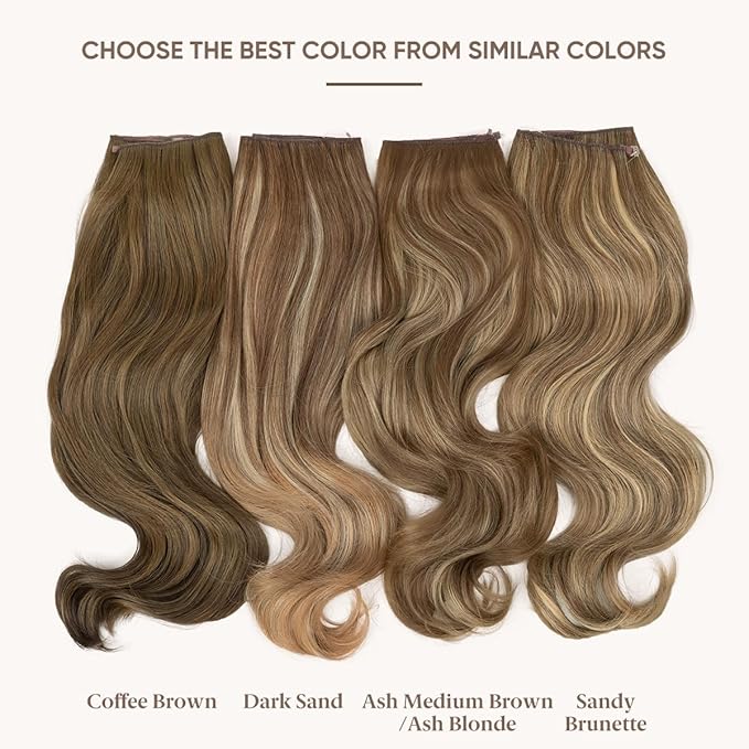 SARLA Invisible Wire Hair Extensions with 3 Clips Long Wavy Curly Synthetic Hairpiece for Women Adjustable Transparent Headband 22 Inch Coffee Brown