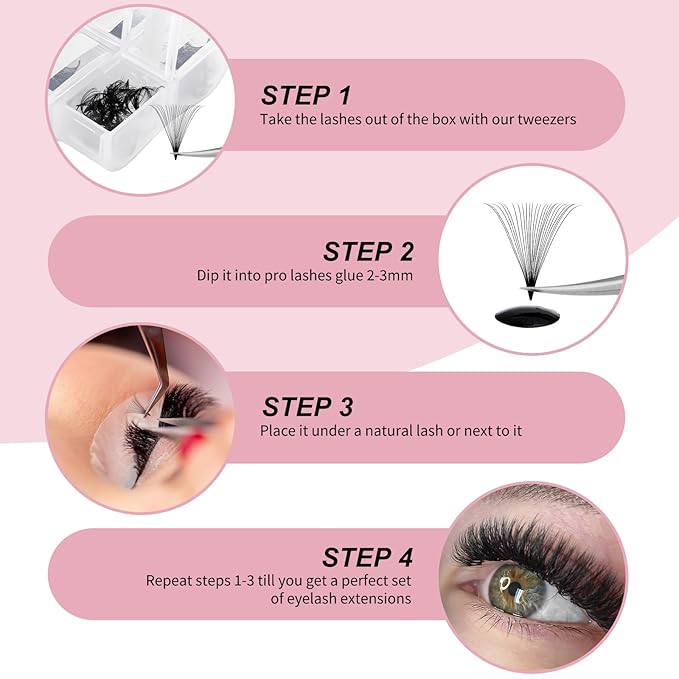 FADLASH Volume Lash Extensions 600pcs 24D Premade Fans Eyelash Extensions D Curl Pointy Base Pre Made Fans Lash Extension Mixed Tray Eyelash Extension Premade Fans (24D-0.07D-14-20mm), Black