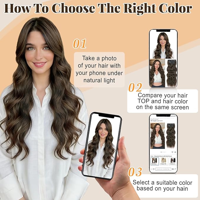 ALXNAN Clip in Hair Extensions for Women,Chocolate Brown with Dark Brown Long Wavy Hair Extensions Clip Ins 4PCS 24 Inch Synthetic Soft and Natural Thick Hair Pieces for Women