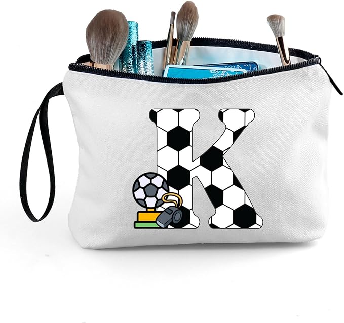 ARIOSEY Soccer Gifts Personalized Soccer Ball Cosmetic Bag for Purse Birthday Inspirational Gifts for Girls Women Team Coach Mom Stuff Travel Organizer-K