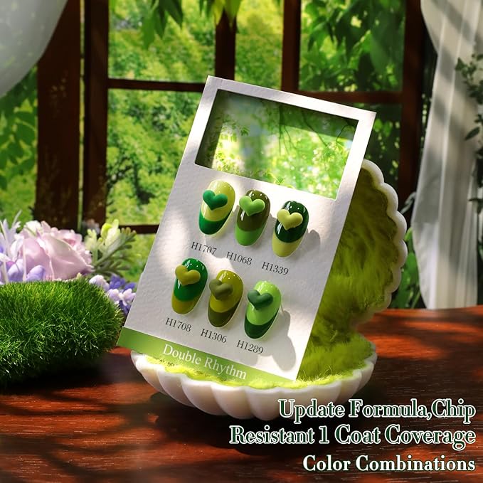 Double Rhythm 6 Pcs Hema Free Gel Polish Set 0.50 OZ Same Color Same Bottle Soak Off Neutral Natural Milky Gel Polish Kit Nail Art Manicure Salon DIY at Home (Lime Forset Green-H6-8)