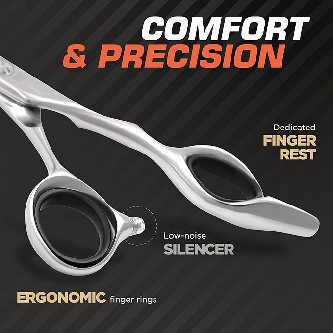 Professional Thinning Shears 6 Inch with Extremely Sharp Blades, 440C Steel Thinning Scissors, Durable, Smooth Motion & Fine Cut, Hair Scissors with Elegant Sheath, Cleaning Leather & Key