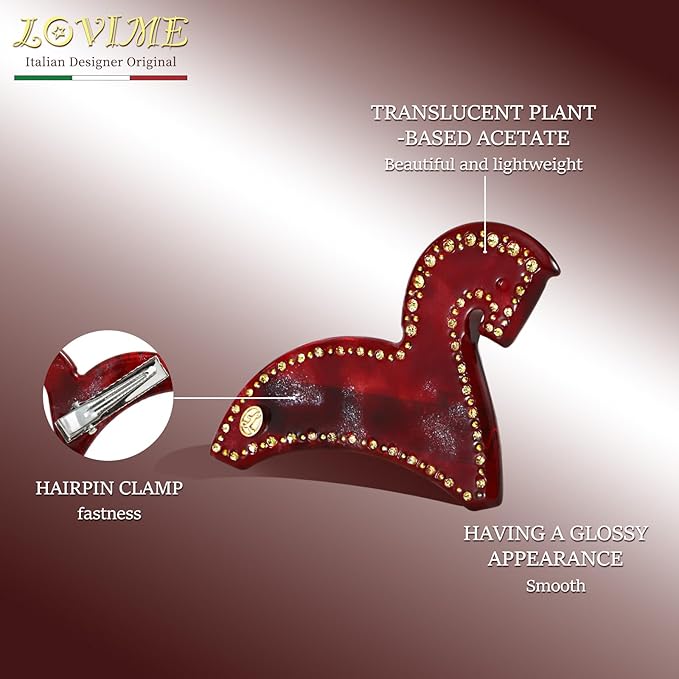 Small Horse Hair Clips for Women Premium, Red Cute Hair Clips for Women for Pinning Back Bangs, Acetate Hair Accessories, Anti-Rust Valentine's Birthday Year of the Horse 2026 Gift