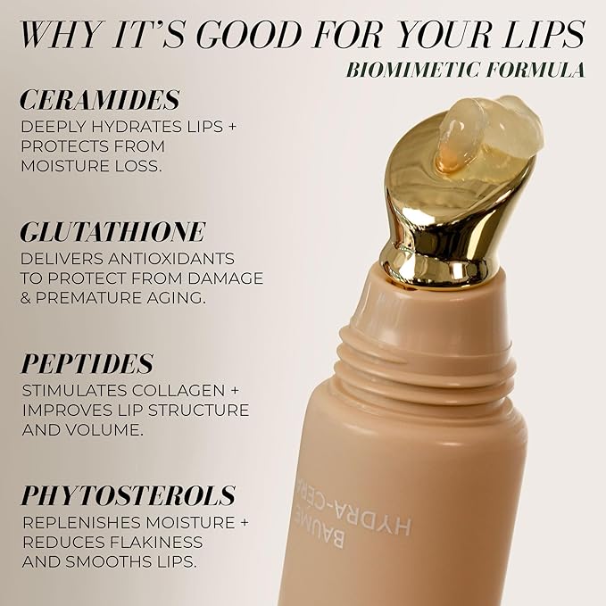 Fitglow Beauty Ceramide Hydra-Balm Lip Gloss | Hydrating Lip Serum with Peptides & Glutathione | Plumping & Anti-Aging Lip Skincare | Dry & Chapped Lip Repair | Vegan & Cruelty-Free | 12g - Pinot
