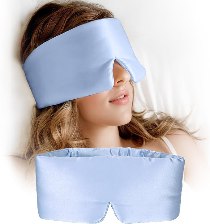 Silk Sleep Mask for Women and Men, Side Sleeper, 22 Momme Pure Mulberry Silk Total Blackout 100% Mulberry Eye Mask with Adjustable Headband Full Size, Eye Masks for Sleeping and Travel