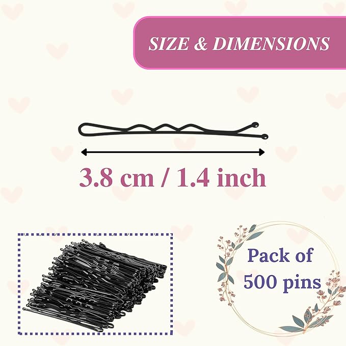 Set of 500 premium Bobby pins, measuring 38mm secure hold and invisible wave hair grip perfect for women, girls, and hairdressers, clear storage box, suitable for all hair types (Black)