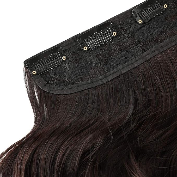 REECHO 12" 1-pack 3/4 Full Head Curly Wave Short Clips in on Synthetic Hair Extensions HE008 Hair pieces for Women 5 Clips-Dark Brown