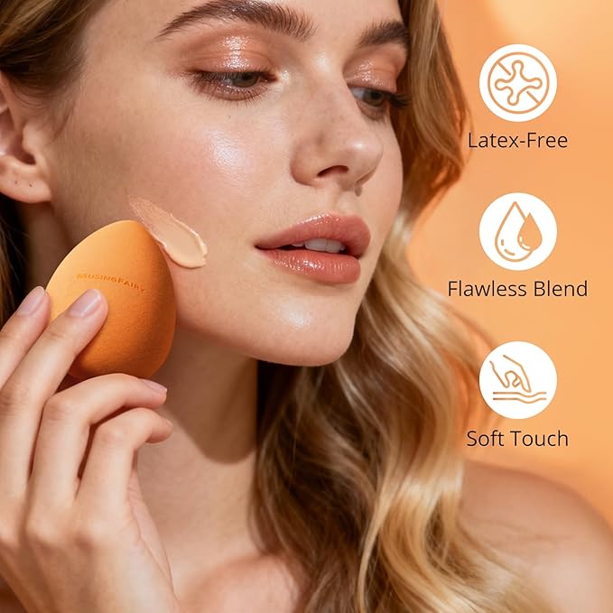 MusingFairy Makeup Sponge 2 Pack, Beauty Blender Sponge with Acrylic Case, Latex-Free Makeup Blending Sponge for Liquid Foundation, Wet & Dry Use, Soft & Streak-Free