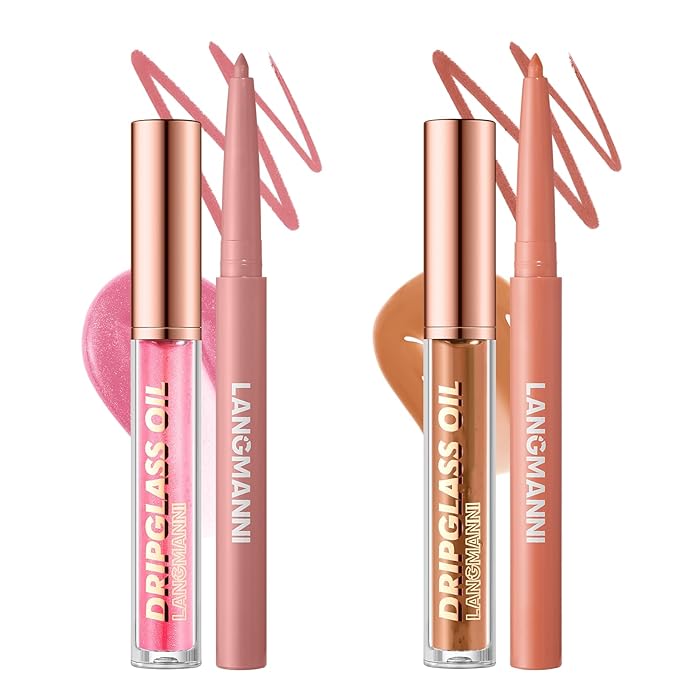 Jolilab Matte Lip Liner Lip Oil Set, Lip Makeup Set Natural Smooth Long-Lasting And Hydrating Beauty Daily Cosmetics Gift for Girls Easy-to-Use(4pcs)