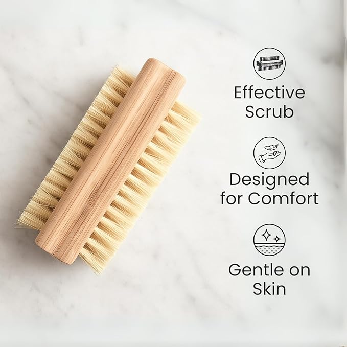 Relumins Dual Sided Nail Brush Bamboo Handle Bristle Exfoliating Tool for Hand Foot Care Grooming Travel Hygiene Use - 3 PC Set