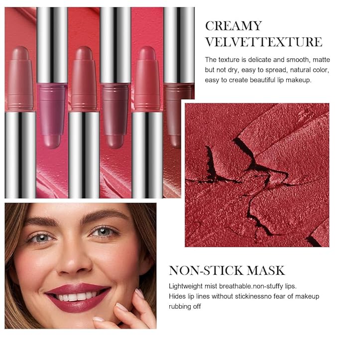 JUAAZIN 2Pcs Matte Lipstick Crayon - High Pigment Creamy Formula, Waterproof Long Lasting, Smooth Glide Application, Non-Sticklipstick, Ultra Thin Lightweight, Velvet Matte Lip Feel for Women 05#+06#