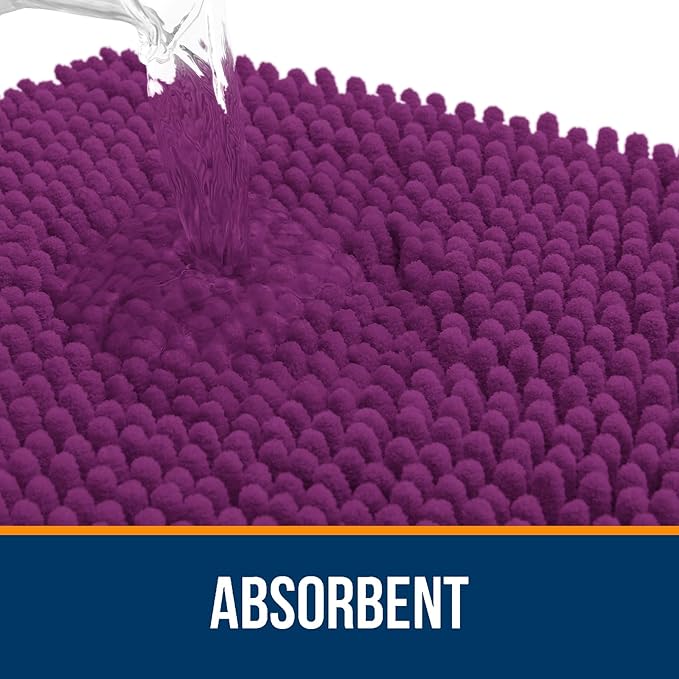 OLANLY Bathroom Rugs 24x16, Extra Soft Absorbent Chenille Bath Rugs, Rubber Backing Quick Dry, Machine Washable Bath Mats for Bathroom Floor, Tub and Shower, Home Decor Accessories, Purple
