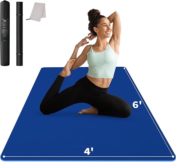 CAMBIVO Large Yoga Mat (6'x 4'), Extra Wide Workout Mat for Men and Women, 0.24''/0.32''/0.4''/0.48'' Thick Exercise Fitness TPE Mat for Home Gym, Yoga, Pilates, Workout (Barefoot Exercise)