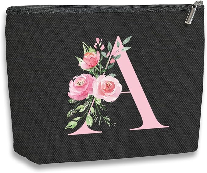 kdxpbpz A-Z Personalized Cosmetic Bag Monogrammed Makeup Bags Bridesmaid Gifts Custom Toiletry Pouch Gifts for Women Mom Best Friend Sister Bride Bridesmaid (A)