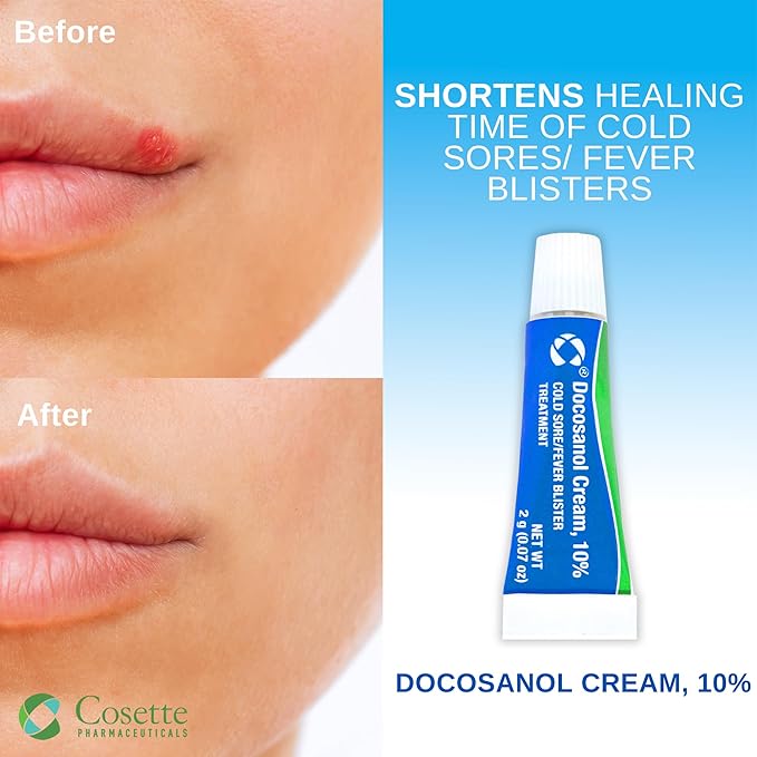 Cosette Cold Sore/Fever Blister Treatment for Face or Lips with Docosanol Cream, 10% - Treatment Cream for Cold Sore/Fever Blister - 0.07 oz Tube (6)