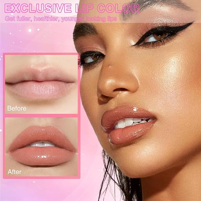 Black Color Changing Lip Oil, Temperature Change Glitter Lip Gloss, Moisturizing Plumping Lip Oil, Light Texture Non Sticky Lip Tint Oil for Lip Care (#05 Pearly Black)
